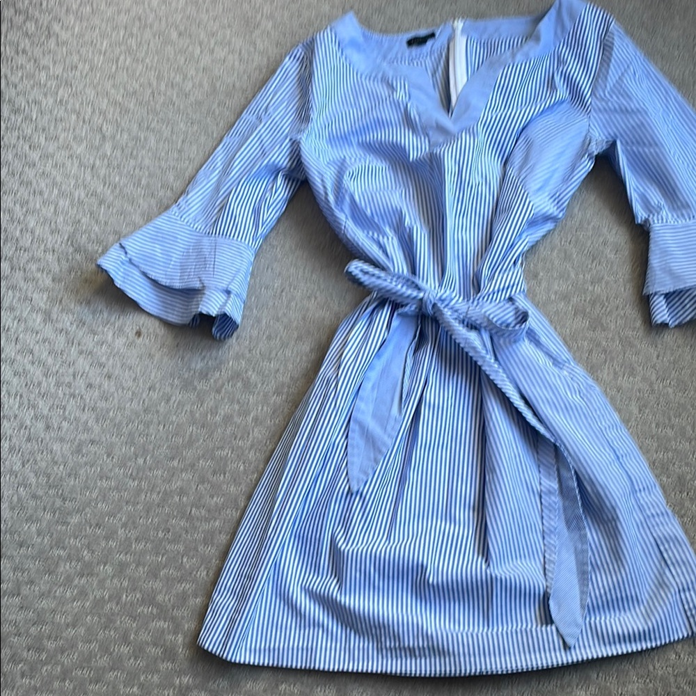 Blue and White Striped Dress with Belt
